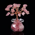 Pink strawberry quartz crystal money tree in a clear glass pot with copper wire - 18 Crystals Strawberry Quartz (Mini Fish Tank)