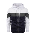 Felpa con cappuccio da uomo con design a blocchi tricolore e cerniera in metallo argento - S / Bianco + Blu