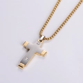 Collana con croce bicolore in acciaio inossidabile da uomo con dettagli a vite - Croce bicolore oro (con catena) / Oro/Argento