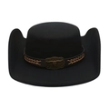 Black western cowboy hat with steer skull buckle and woven band on white background - Black (Bronze Bull Head) / One Size