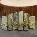 Handmade light green raw stone hair clip with brass crescent moon pendant and wire wrap - Prehnite Moon Hair Clip