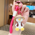Cartoon duck keychain with white resin body, straw hat and pink braided lanyard - Resin Straw Hat Duck-Red