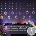 Christmas LED curtain lights with Santa and snowman figurines and remote control - USB Remote Control / Snowflake Wish Ring + Xmas Tree Ring