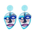 Detailed view of abstract acrylic earrings featuring colorful Van Gogh style face pendants - Stud No. 4