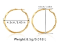Detaillierte Größenmessung der 18K vergoldeten Creolen mit Abmessungen und Gewicht - Polierter Glänzender Ringstil (KE1009-2 Groß) / 18K-Gold