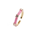 Bague ouverte en émail rose plaqué or avec trois zircons étincelants de style minimaliste - Ouvert Réglable / Rose