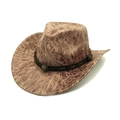 Vintage western cowboy hat with brown distressed cracked texture and leather hatband - M(56-58cm) / Khaki