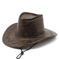 Vintage brown western cowboy hat with crackle texture and black stitching on white background - M (56-58cm) / Tan