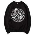 Black crewneck sweatshirt featuring a white skeleton hand and slogan in M size - Black (Style 3)