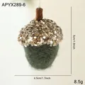 Golden glitter and dark green felt pine cone Christmas ornament with a rustic hemp rope - Green Felt Acorn
