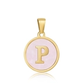 Pendentif en nacre rose avec bordure dorée et lettre P en acier - P-Coquille Rose
