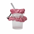 Pink satin scrunchie drink cover protector on a glass with straw for night club safety - Dusky Pink