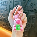 Lovely pink pig keychain with Chinese wealth character and a matching small bell - Glowing Pendant - Pink