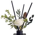 Handmade sola flower diffuser set with black reed sticks and green berry accents - Rose Water