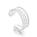 Bague ouverte argentée à triple couche perlée en acier titane poli brillant - Perles Triple Couches Argent (KR105259--KFC)