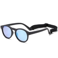 Polarized baby sunglasses in matte black frame with blue reflective lenses and strap - Black Frame Blue Mirrored Lens (Free Anti-drop Strap)