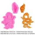 Pink silicone dragon mold set with gold resin finish showing detailed size measurements - B111 / Pink