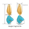 Dimensiones detalladas de pendientes de turquesa y oro con medidas en pulgadas y centímetros - Estilo Turquesa (KE1386-1)