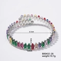 Silver bangle with multi-colored marquise gemstones in a spiral spring-like design - Silver Base with Multicolor Gem (B00432-28)