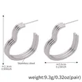 Polished silver stainless steel U-shaped heart earrings with triple layer texture - Three-Layer Heart Geometric Earrings / Steel