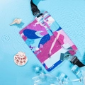 Waterproof waist bag with purple floral print and droplets on light blue water - Style 2