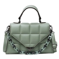 Green quilted faux leather handbag with acrylic chain and triangle metal clasp - Green