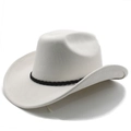 Detailed side view of white suede cowboy hat with black braided decorative band - M(56-58cm) / Beige (Suede)