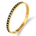 Golden stainless steel bangle with black enamel coating and gold polka dot pattern - Gold with Black Enamel and Gold Dots