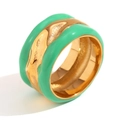 Wasserwellen-Ring mit 18K Vergoldung und Kontrasten aus minzgrüner Emaille - US 6 / Gold-Minzgrün