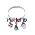 Rond de serviette argenté HOHOHO avec breloques Père Noël, sucre d'orge et sapin - Style HOHOHO Argenté (Z1093-5)
