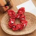 Red Christmas scrunchie with rabbit ears featuring elk and snowflake patterns - Rabbit Ears Style / Christmas Reindeer