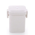 Square beige wheat straw fiber lunch box with tiered design and speckled texture - Square Buckle Sealed Soup Jar (Beige)