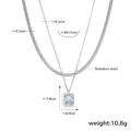 Zweilagige Edelstahl-Halskette mit Schlangenkette und rechteckigem klarem Edelsteinanhänger - Silber