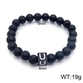 Men's lava and matte agate bead bracelet with silver letter U charm accent - Letter U Style (KB122543-Z) / 8mm