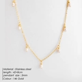 Halskette aus 14k vergoldetem Edelstahl mit kleinen weißen Perlenanhängern, Länge 42+8cm - Gold
