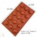 Bruine siliconen mal met 15 gaten voor chocolade en puddinggebakjes (28,6x16,6cm) - 15-Holte Halve Bol / Bruin