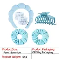 6-piece light blue spa set with sponge headband, wristbands, hair claw and velvet scrunchies - 4-dragon Bone Clip Six-piece Set (blue Series)