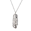Tree of Life teardrop pendant necklace with natural crystal stone and wire wrapped design - White Crystal Point + Stainless Steel Chain