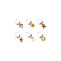 6-piece Christmas wine glass markers with enamel charms including tree and gingerbread man - 6-Piece Set