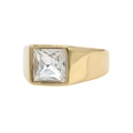 Minimalist gold titanium steel ring featuring a large square clear gemstone setting - Gold Color White Stone