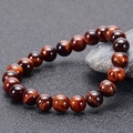 Natural red tiger eye stone beaded bracelet with silk luster and polished round beads - Natural Red Tiger Eye / 4mm