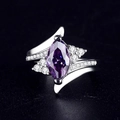 Marquise-cut purple gemstone ring with silver double-band micro-pave setting - US 7 / White Gold