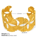 Golden titanium steel open bangle featuring a detailed cutout ginkgo leaf pattern - Gold [Ginkgo Leaf]