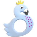 Sky blue silicone baby teether with a yellow crown and pink heart patterns - Flamingo Teether / Blue