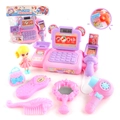 Pink and purple kids cash register toy set with barcode scanner and salon accessories - Purple and Pink Cash Register Beauty Set Bagged (333-4K)