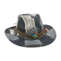 Bohemian patchwork denim fedora with turquoise beads and tassel decoration - One Size / Black (M Denim Ethnic Style)