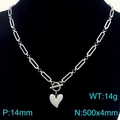 Collar con colgante de corazón plateado, cierre OT y cadena de clip para mujer - Collar Color Acero (KN291953-Z)