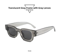 Seitenansicht der quadratischen Cat-Eye-Sonnenbrille mit grauem Rahmen und Gläsern - Durchscheinender grauer Rahmen Graues Glas