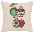 Weihnachtskissenhülle aus Leinen mit roten und grünen Aquarell-Ornamenten auf beigem Stoff - 45*45cm (Ohne Füllung) / Stil-21 (Aquarell Ornamente)