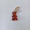 Amber gummy bear drop earrings with gold hoops and small rhinestones for women - Transparent Coffee
